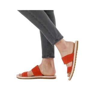 Sorel Women's 7 Red Leather Sandals Ella II Slide slip On Boho Pop of Color